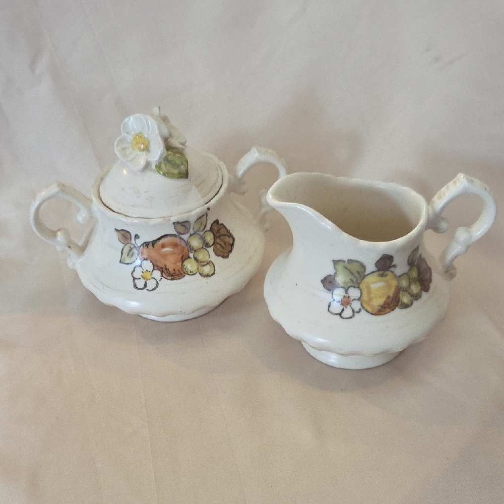 Metlox Vernon Ware Floral Cream and Sugar Set. Vintage